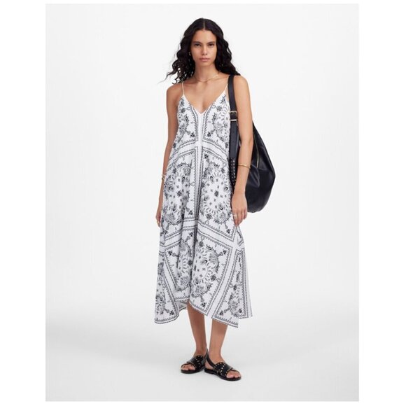 Madewell Dresses & Skirts - Madewell Embroidered Deep V-Neck Midi Dress Bandana Size M NWT